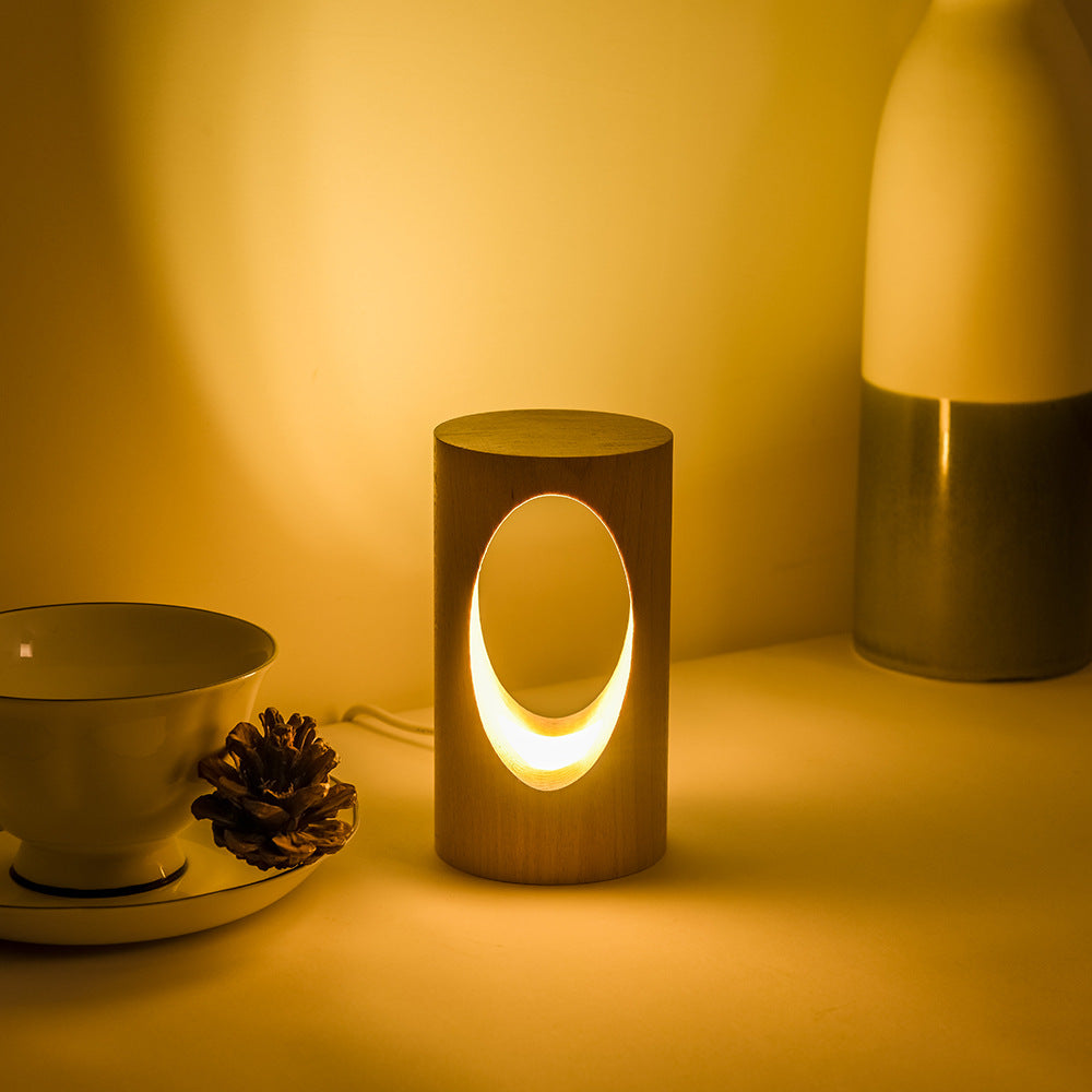Rebolet| Japanische Massivholz rechteckige Säulen-LED-Nachtlampe USB Tischlampe