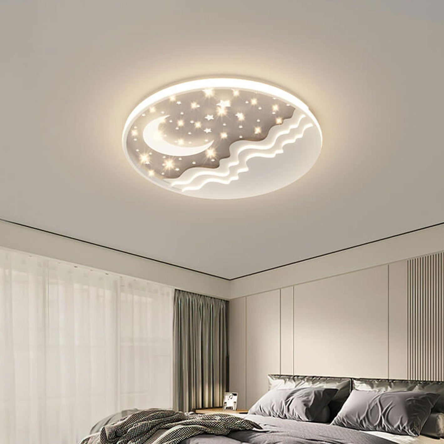 Rebolet| LunaAura LED-Deckenleuchte | Himmlisches Mond-Stern-Design