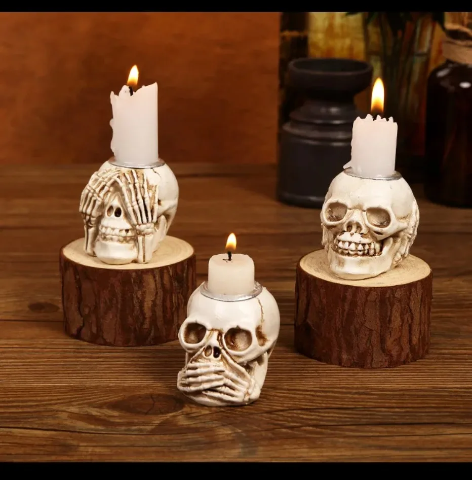 Rebolet | TotenkopfGlühen Skullight 3pc Halloween Schädel Kerzenständer Set