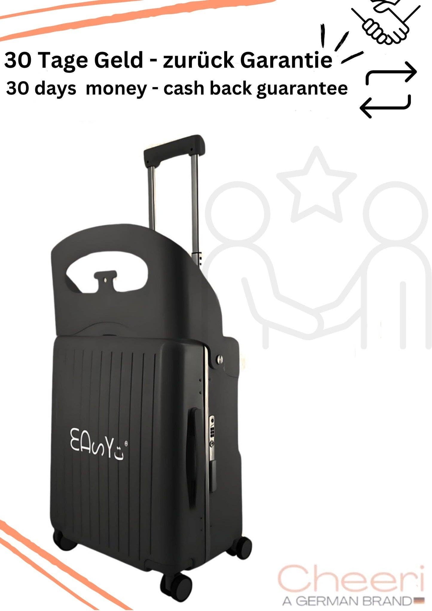 Rebolet| Handgepäckkoffer EASY mit Sitz und klappbarer Rückenlehne