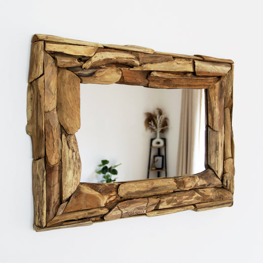Rebolet| Rechteckiger Wandspiegel aus recyceltem Teakholz