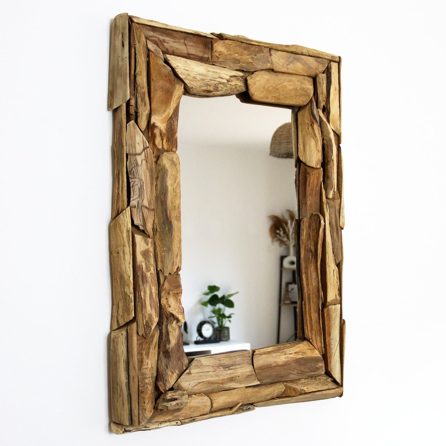 Rebolet| Rechteckiger Wandspiegel aus recyceltem Teakholz