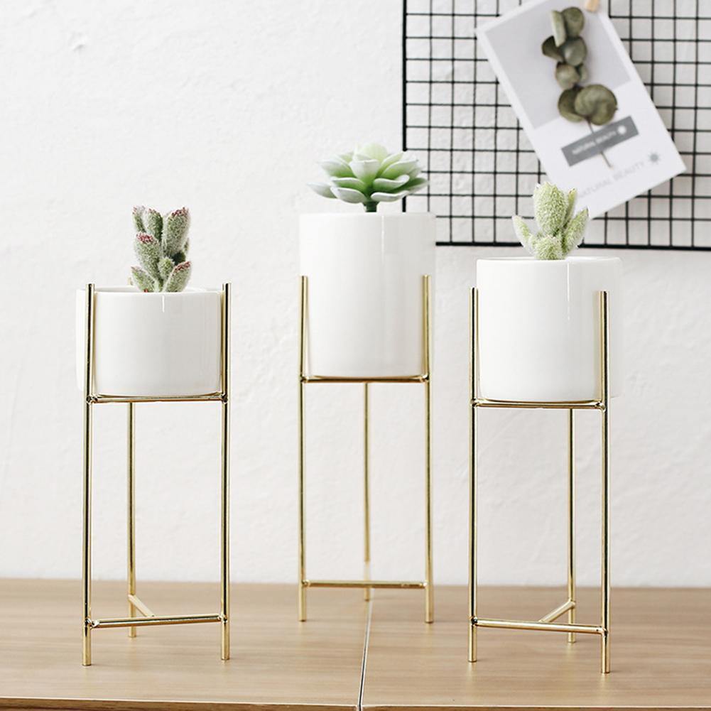 Rebolet| Keramik Blumentopf mit Metallständer | Modernes Minimalistisches Design